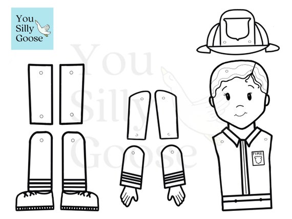 Craft paper doll police officer fire fighter articulated doll paper craft art project childrens paper craft fire fighter instant download
