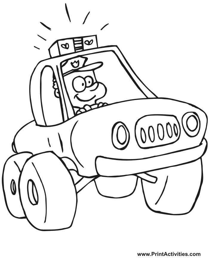Police car coloring page cartoonish police car officer