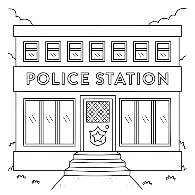 Premium vector police station coloring page for kids