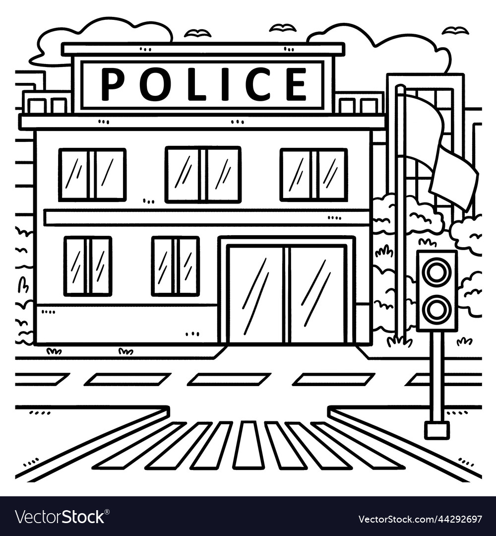 Police station coloring page for kids royalty free vector