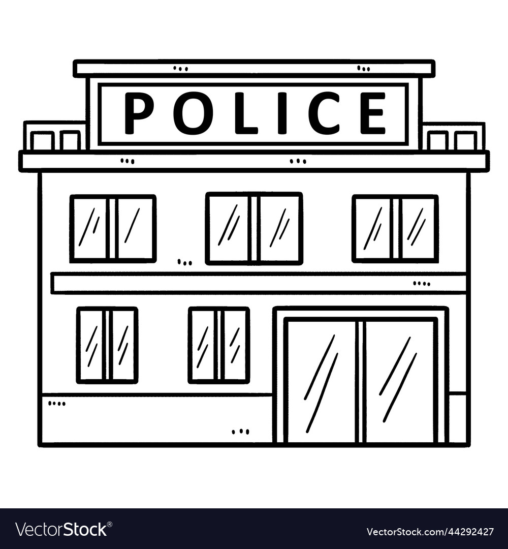 Police station isolated coloring page for kids vector image