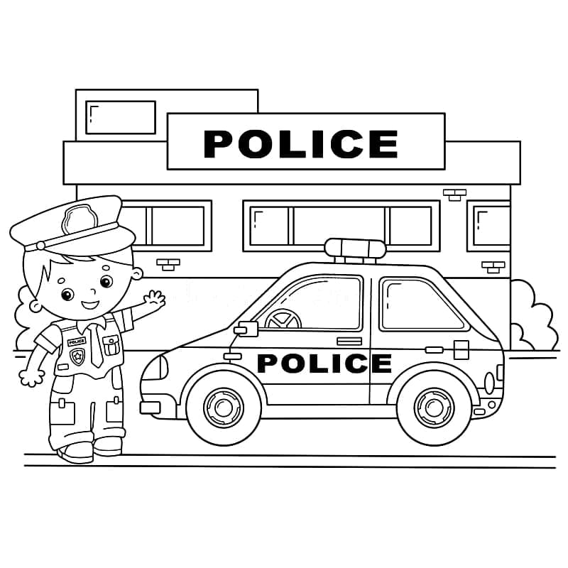 Cute police station coloring page