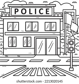 Police station isolated coloring page kids stock vector royalty free