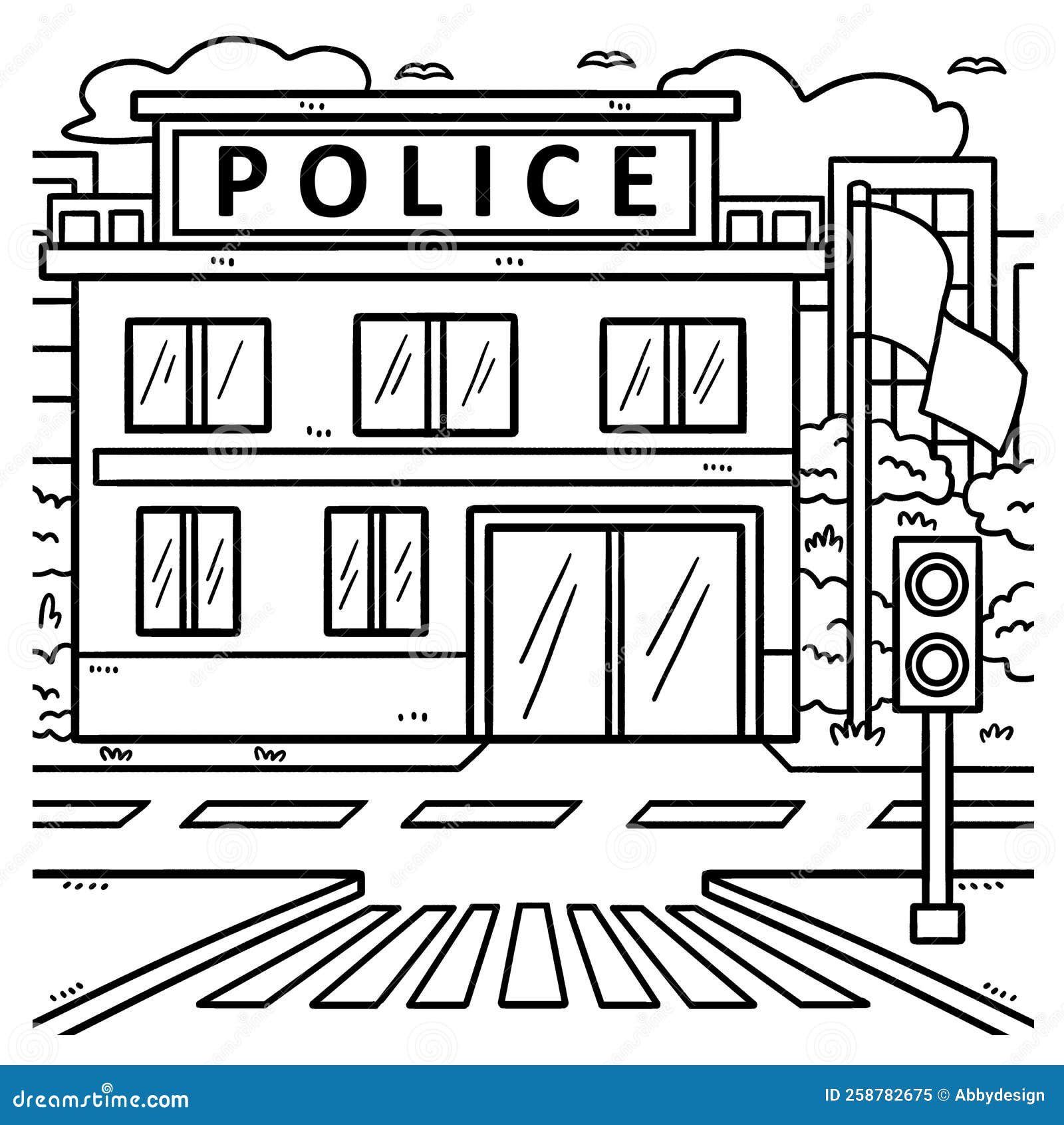 Police station coloring page for kids stock vector