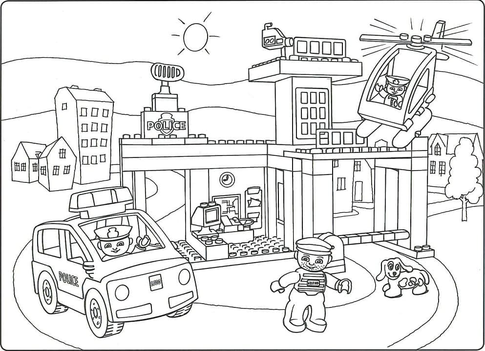 Lego police station coloring page