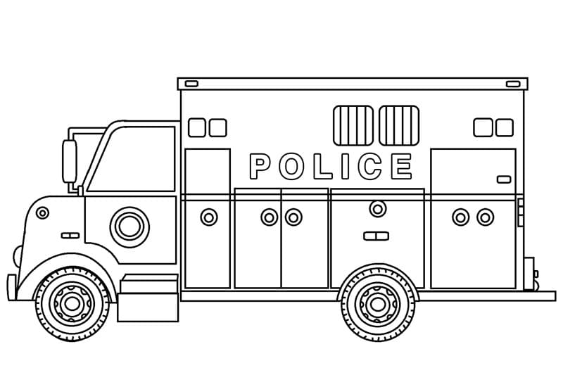 Police truck near the station coloring page