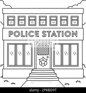 Police station coloring page for kids stock vector image art