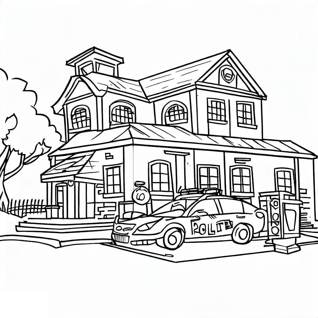 Free police station coloring page