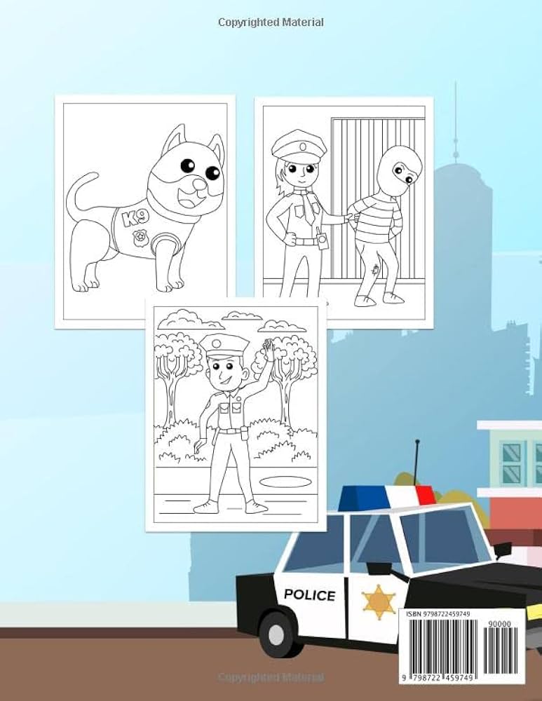 Police loring book for kids loring pages for preschoolers and kids including illustrations of police officers dogs helipters badges and more blue saramen books
