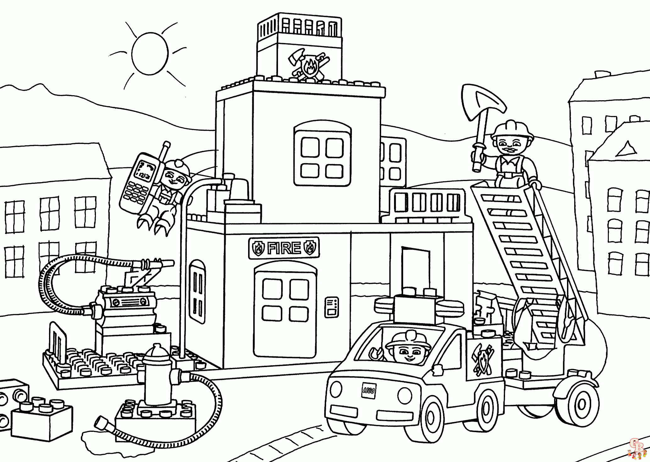 Printable fire station coloring pages free for kids and adults