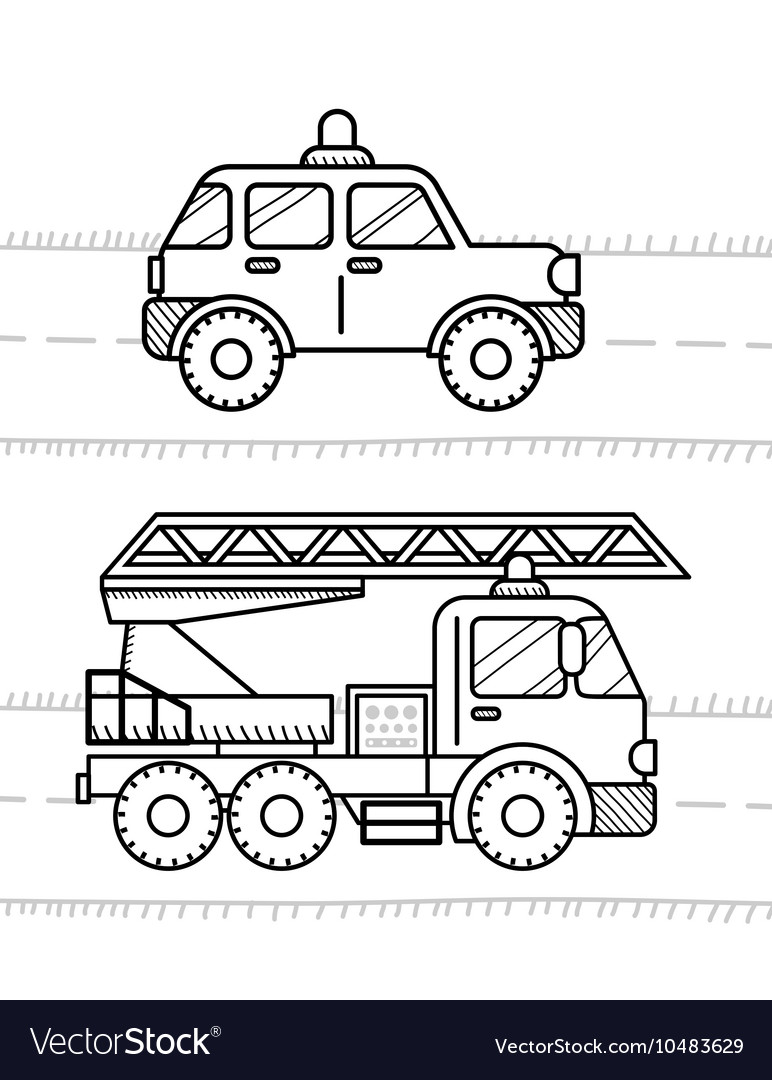 Cars coloring book for kids firetruck police vector image