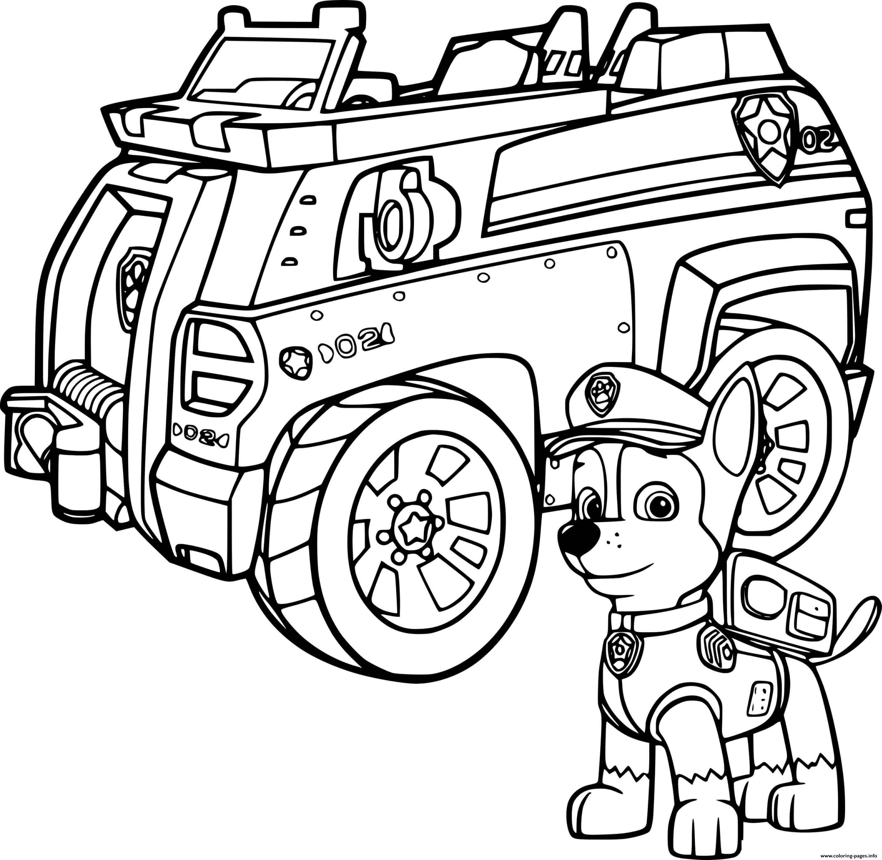 Chase and his police truck coloring page printable