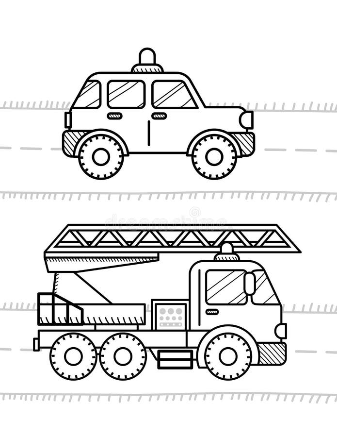 Cars coloring book for kids firetruck police stock vector