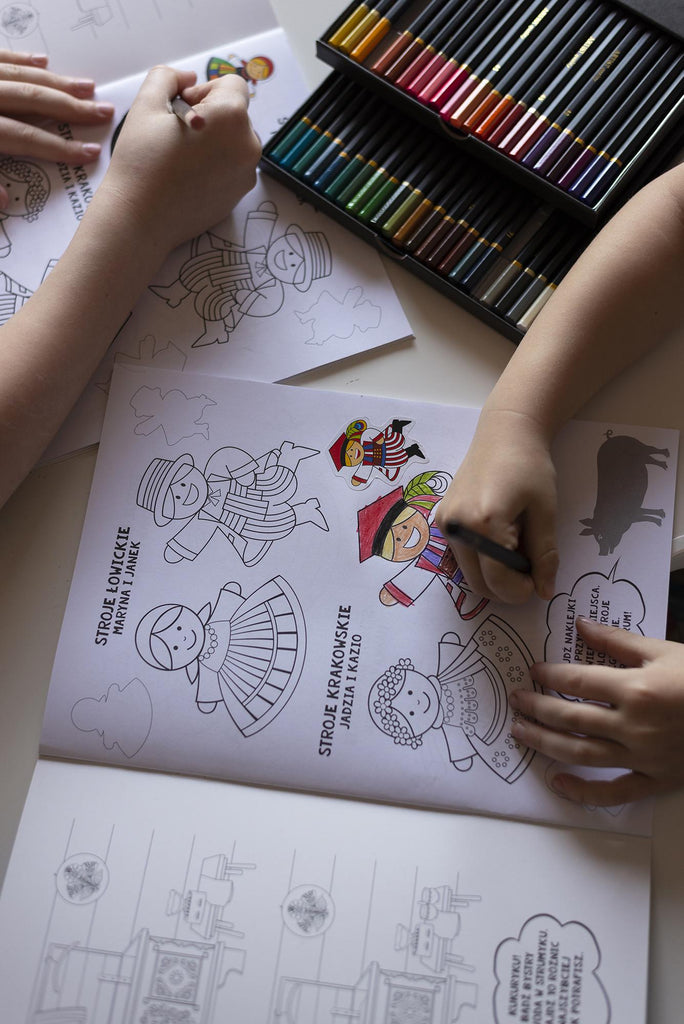 Polish folk art coloring book with stickers and colored pencils taste of poland