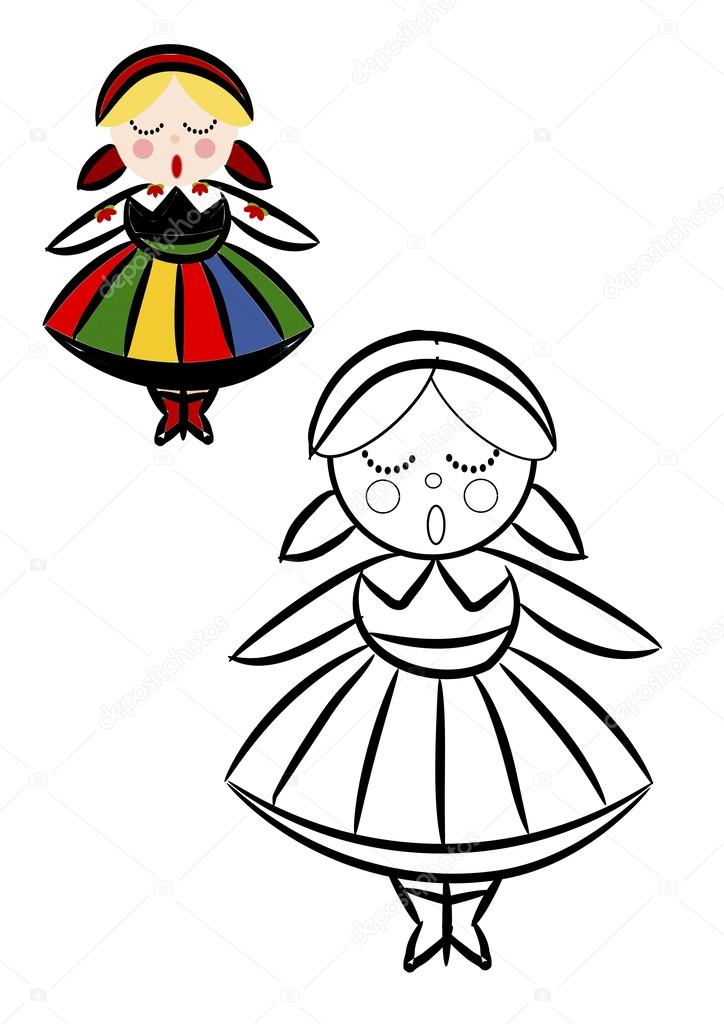 Coloring book with women in polish national ethnic costume stock vector by tomaszparys
