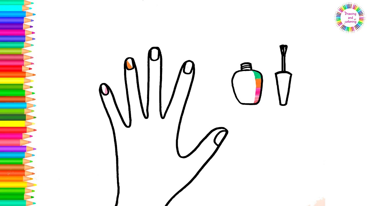 How to draw a hand nail polish drawing coloring painting for kids easy drawing