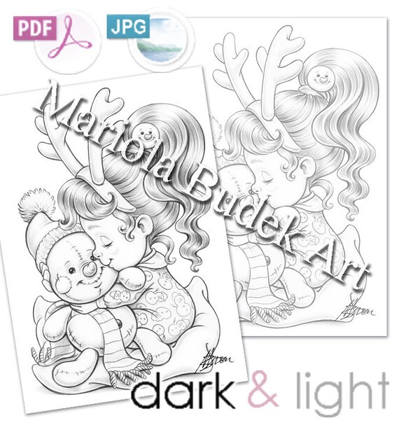 Sophies gift mariola budek coloring page printable adult kids cute animal christmas colouring pages instant download grayscale pdf