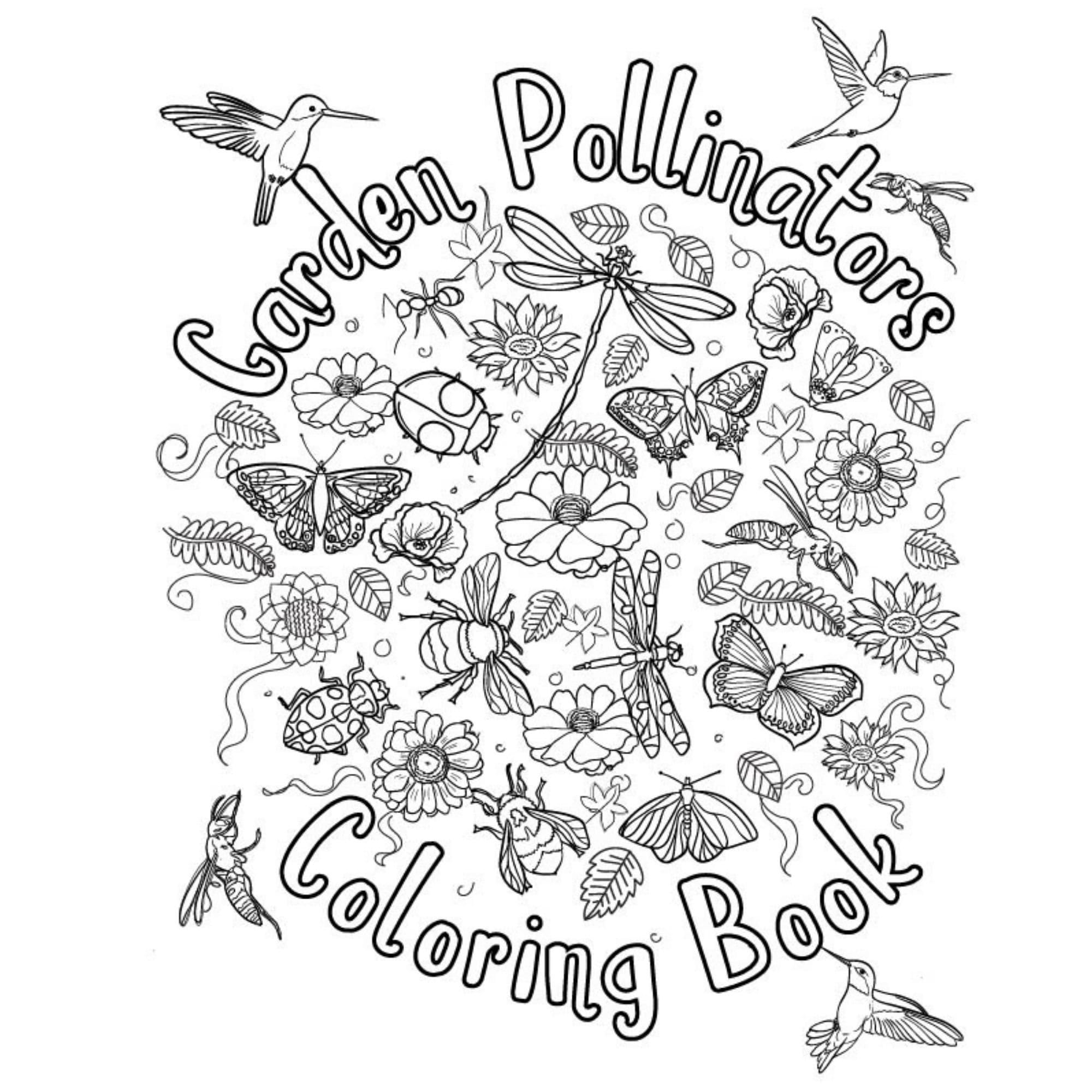 Garden pollinators coloring page herb plant coloring page grayscale coloring book printable nature lovers coloring book