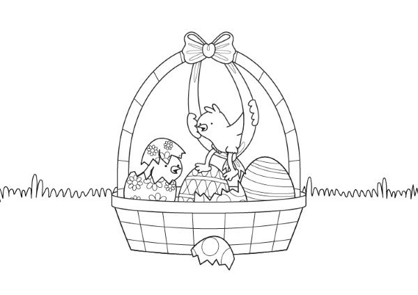 Cesta de pascua con pollitos dibujo para colorear e imprimir