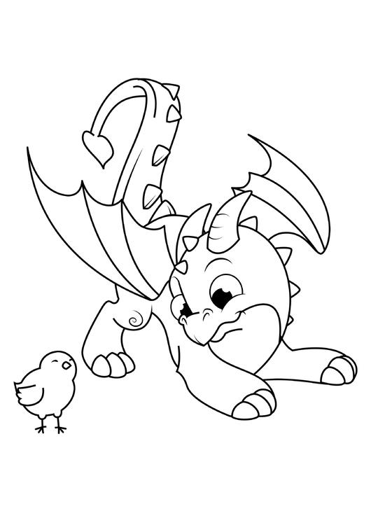 Dibujo para colorear dragãn juega con pollito