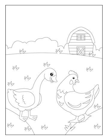 Premium vector duck and chicken coloring page with background