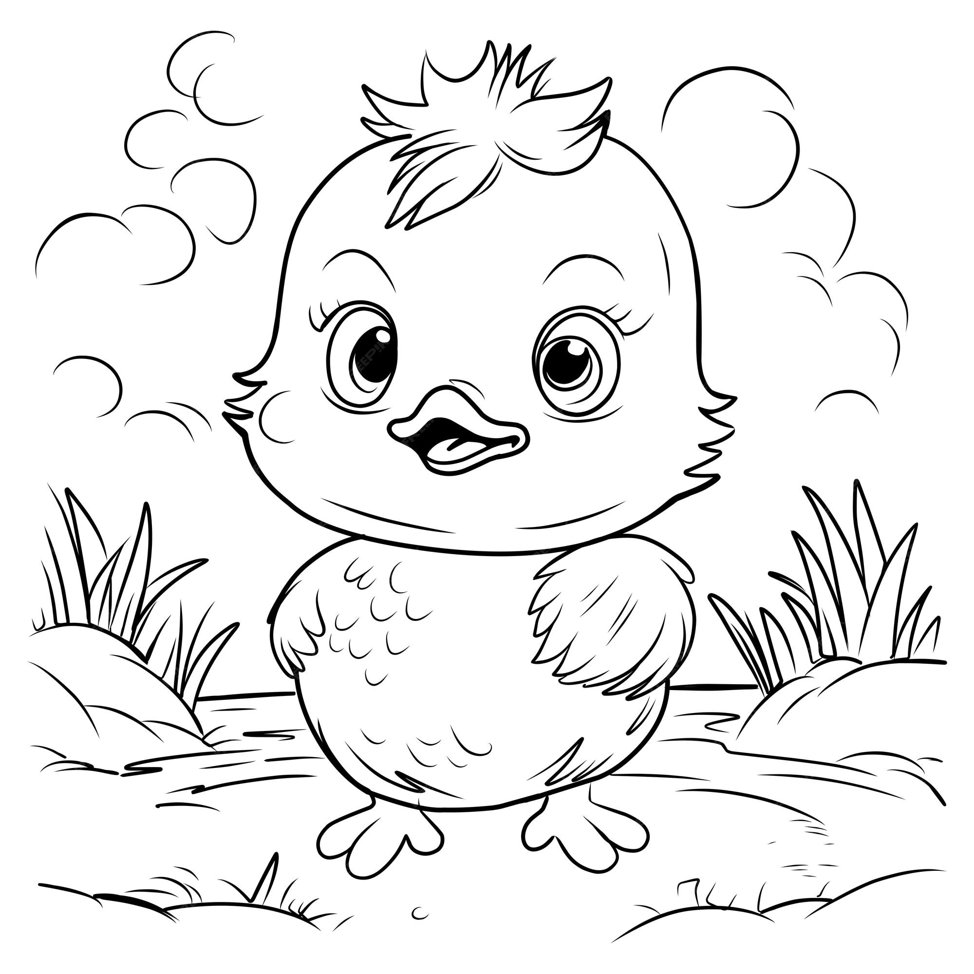 Premium vector chicken coloring page chick cute funny character linear illustration for children coloring