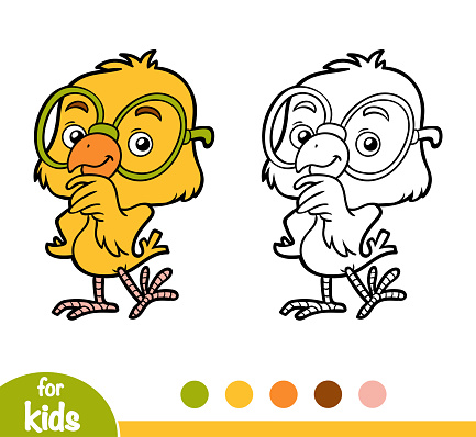 Coloring book chick in glasses stock illustration