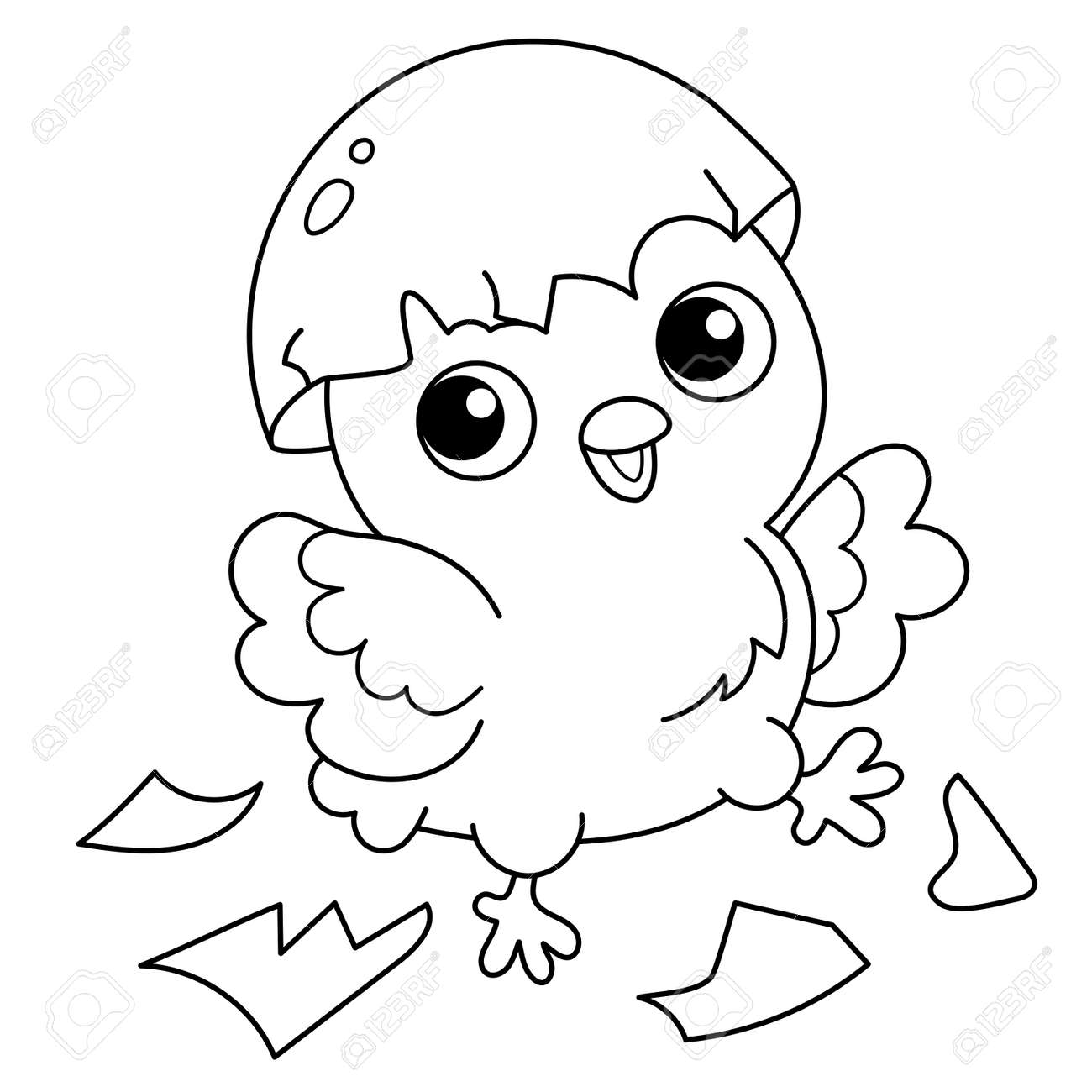 Coloring page outline of cartoon chick with egg newborn chicken birthday coloring book for kids royalty free svg cliparts vectors and stock illustration image