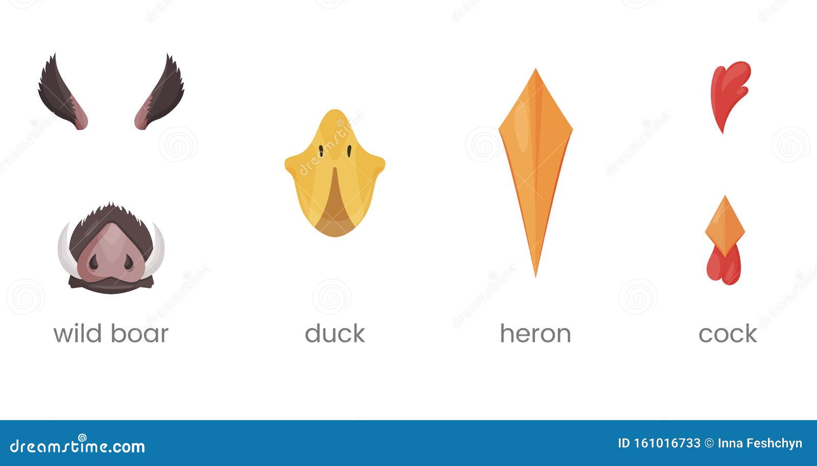 Animal face elements set animal ears and nose video chart filter effect for selfie photo stock vector