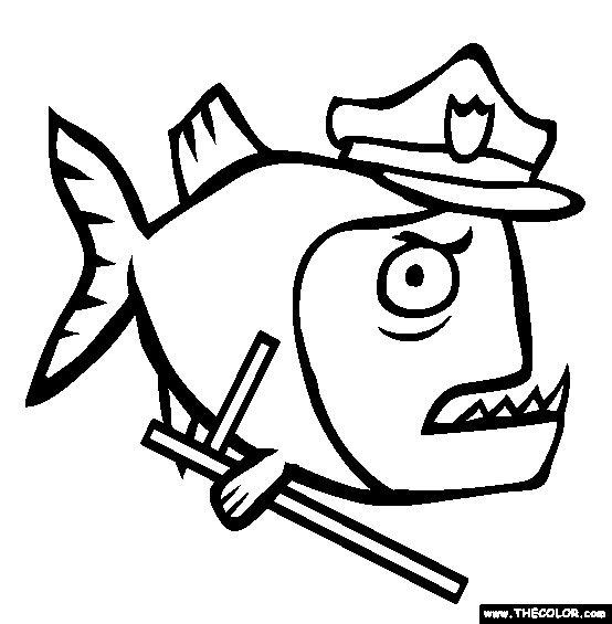 Piranha police online coloring page
