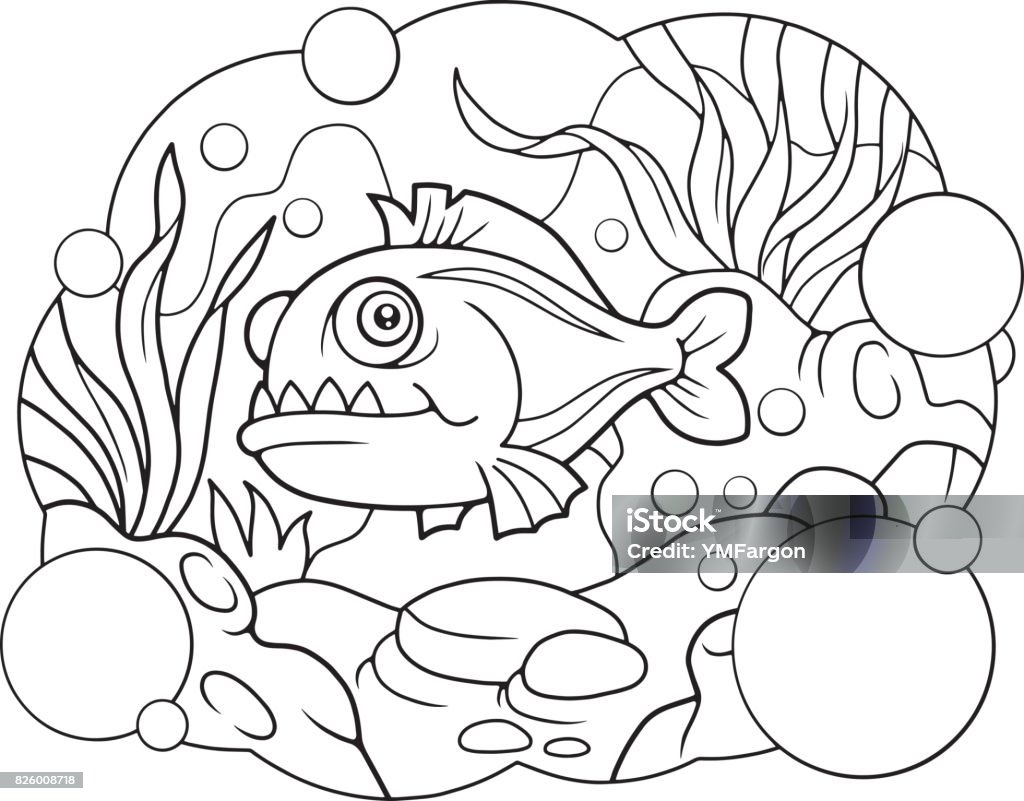 Cartoon piranha coloring book stock illustration