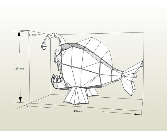Papercraft angler fish svg pdf cricut digital template origami whale shark download diy low poly trophy sculpture d model piranha download now