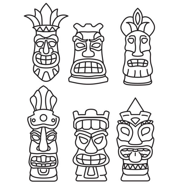 Cartoon of a polynesian tattoo sketches stock illustrations royalty