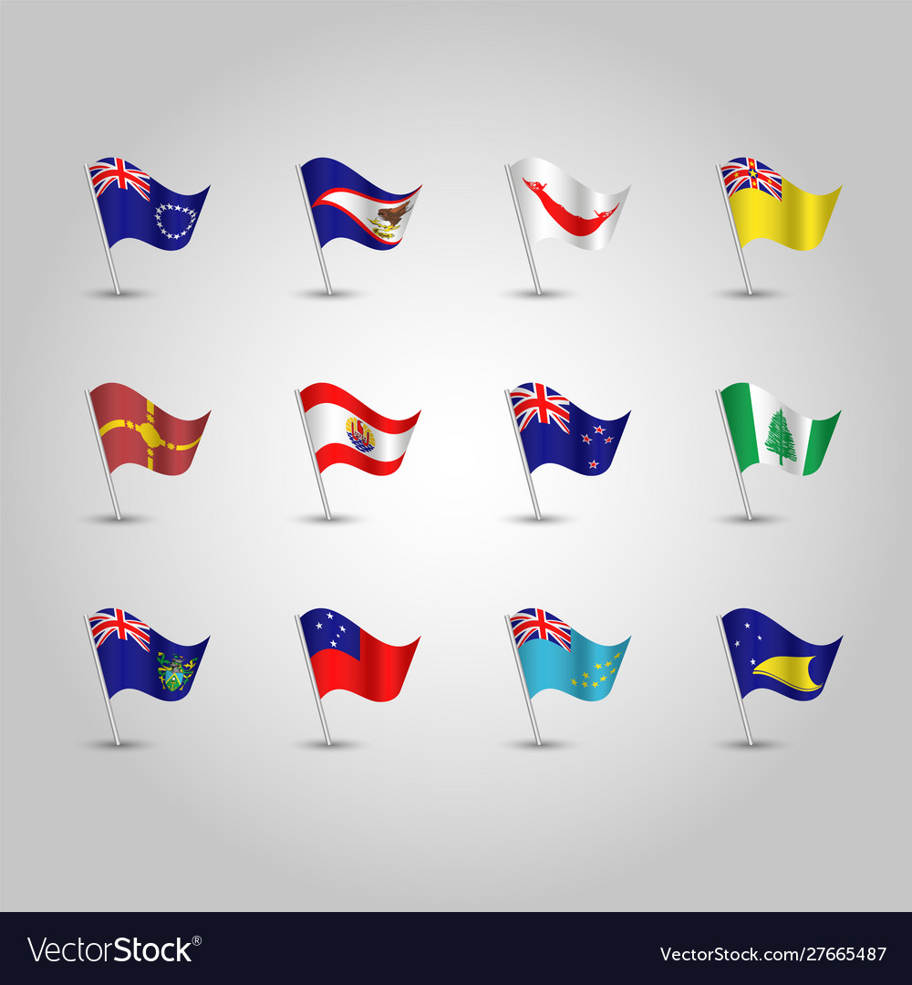 Set waving polynesian flags on silver pole vector image