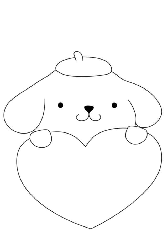 Pompompurin hid behind a heart coloring page