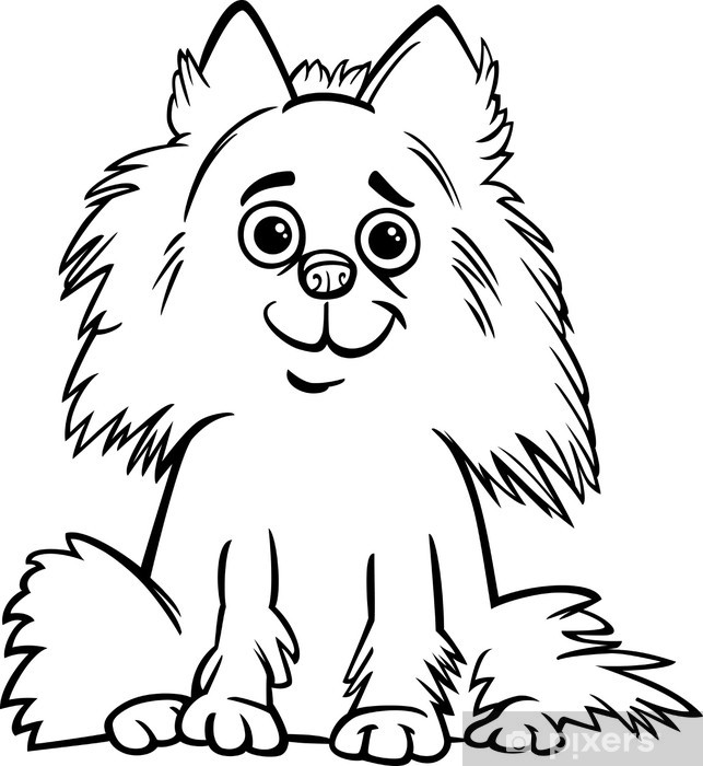 Sticker pomeranian dog cartoon for coloring book