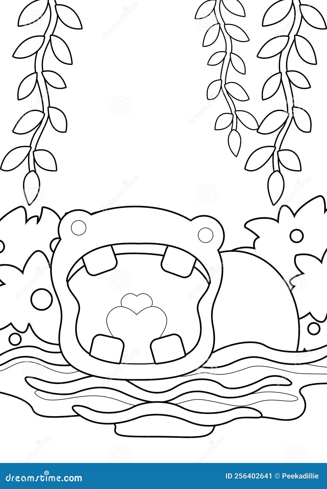 Cute hippo hippopotamus pond animal coloring pages for kids and adult stock illustration