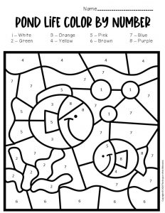 Color by number pond preschool worksheets