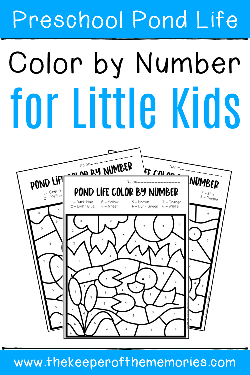 Color by number pond preschool worksheets