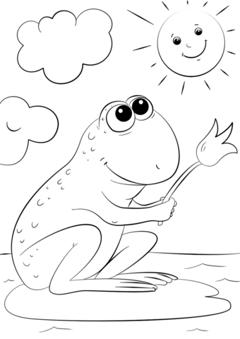Cartoon frog on lily pad coloring page free printable coloring pages