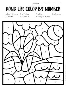 Color by number pond preschool worksheets