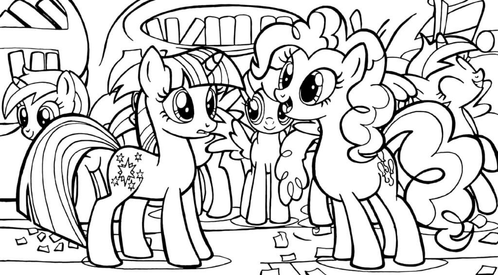 Pinkie pie and other ponies coloring page