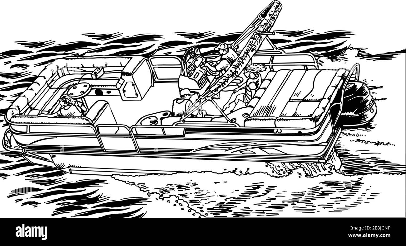 Drop top pontoon boat vector illustration stock vector image art