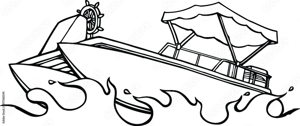 Pontoon boat with waves lake boat vector