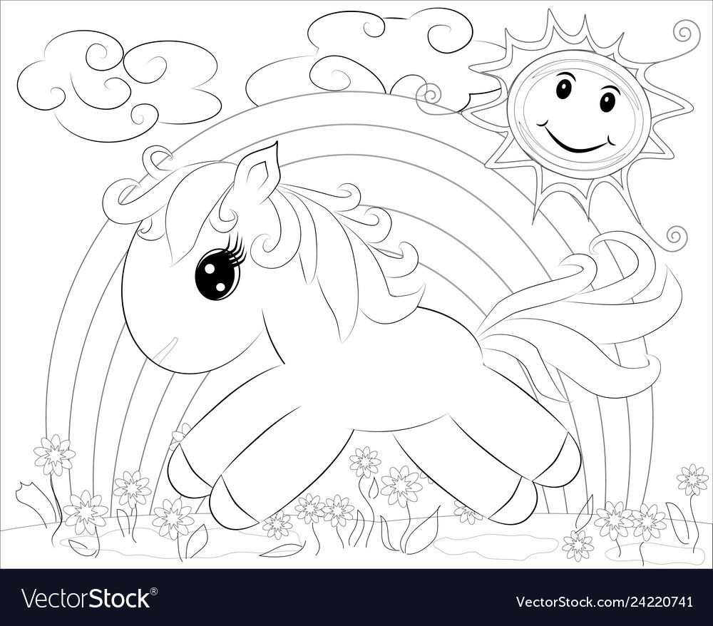 Coloring pages little pony and rainbow royalty free vector