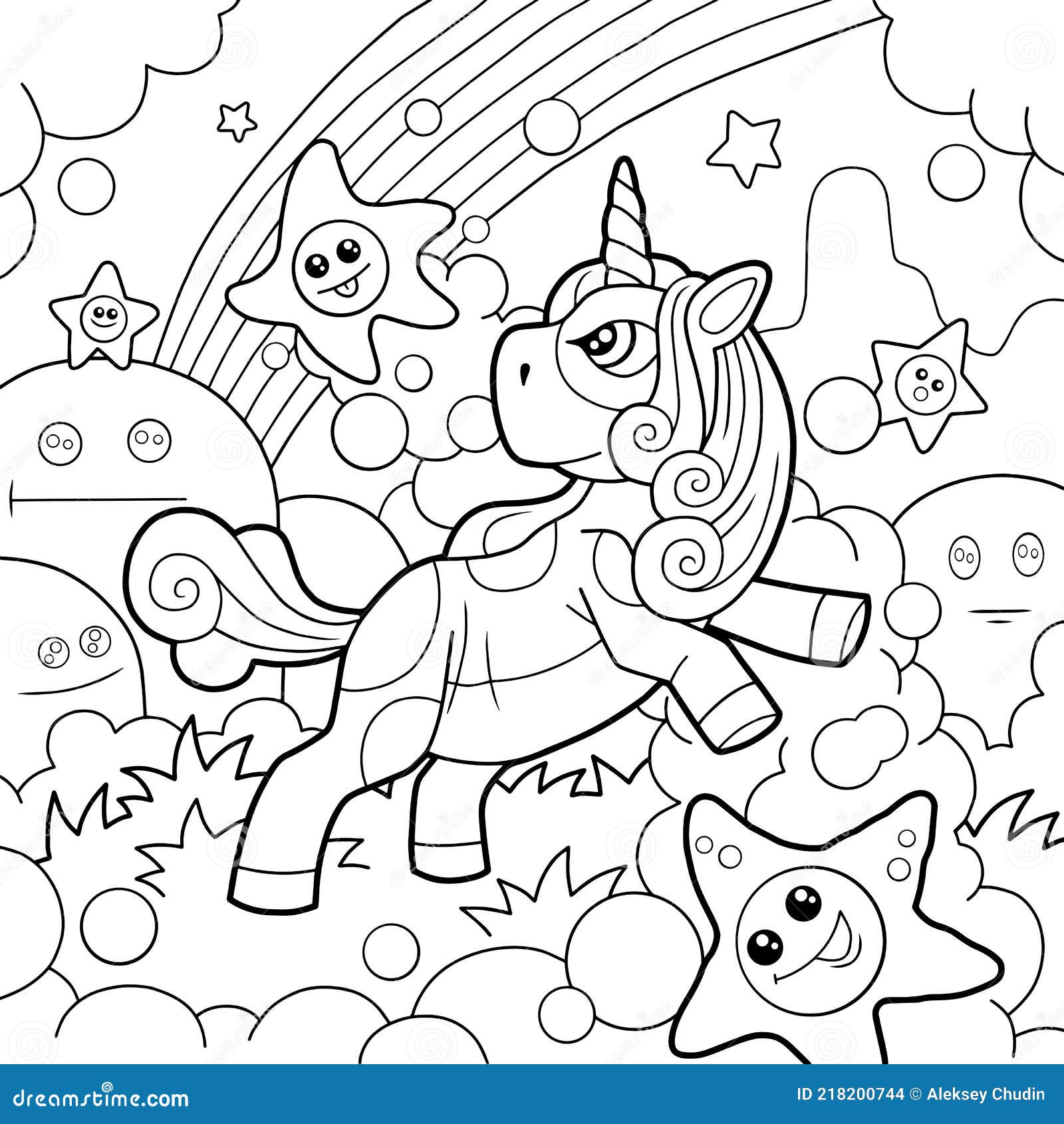Cute pony unicorn coloring page outline illustration stock vector