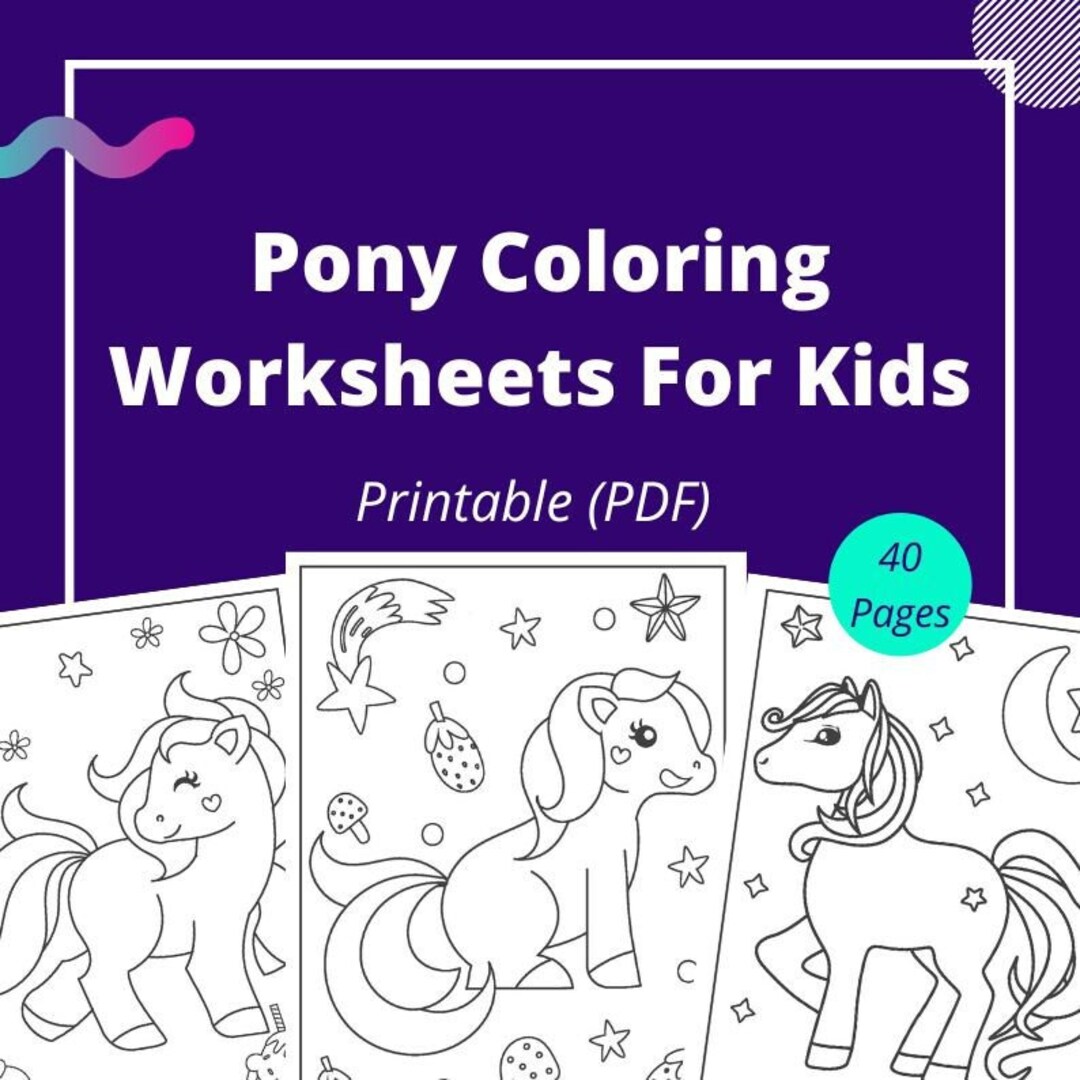 Kids pony coloring in worksheets page colouring book