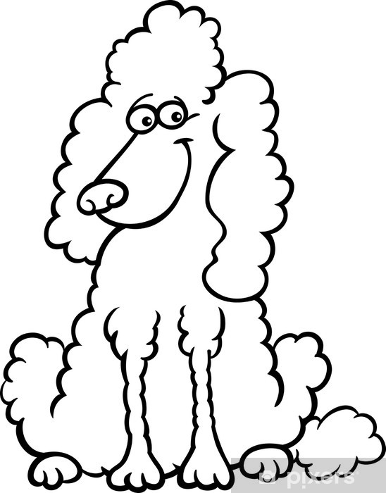 Sticker poodle dog cartoon for coloring book