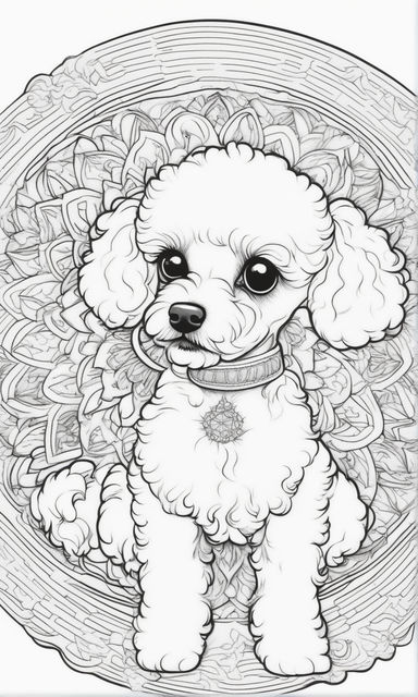 Clean coloring book page of a poodle an elegant poodle with intricate