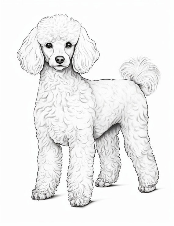 Poodle dog coloring page dog portrait printable coloring page coloring for adults and kids png instant download mercial use